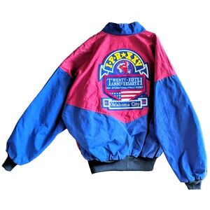 Vintage 90s Jacket Coat Embroidered IFR Rodeo OK Cowboy Bee Wild USA Color Block